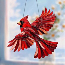 Acrylic Stained Cardinal Bird Suncatcher - Hanging Window Home Decor Ornament