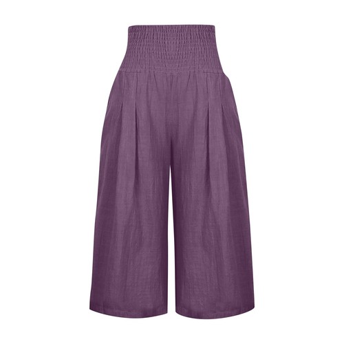 Women's Solid Color Casual Elastic High Waist Solid Color Cropped Capri Pants - Picture 15 of 64