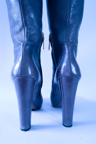 PRADA graue ECHT LEDER Overknee High Heel STIEFEL ITALY Größe: 39 1/2 - Bild 6 von 13
