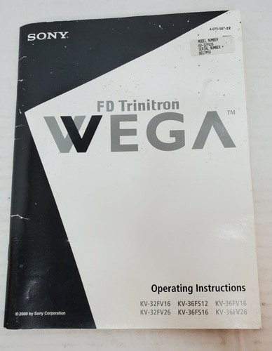 SONY FD TRINITRON WEGA OPERATING MANUAL KV-32FV16 KV-36FV26 36FV26 32FV26 36FS12