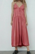 Zara Woman Size M-L SATIN DRESS Plum Midi 7521/300