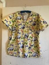 Disney Medical Scrub Top Size Medium Eeyore Bows Yellow V Neck 3 Pockets