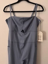 NWT Blogilates sz L Womens Peekaboo Flare Active Jumpsuit Steel Blue Gym