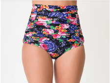 Unique Vintage Monroe High Waist Swim Bottom Floral Multi Size S