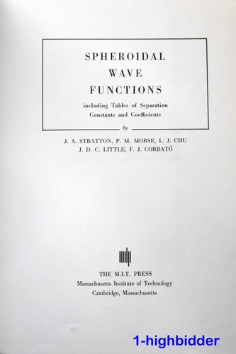 1956 Spheroidal Wave Functions First Edition HCDJ MIT Stratton Morse Chu Little - Picture 4 of 7