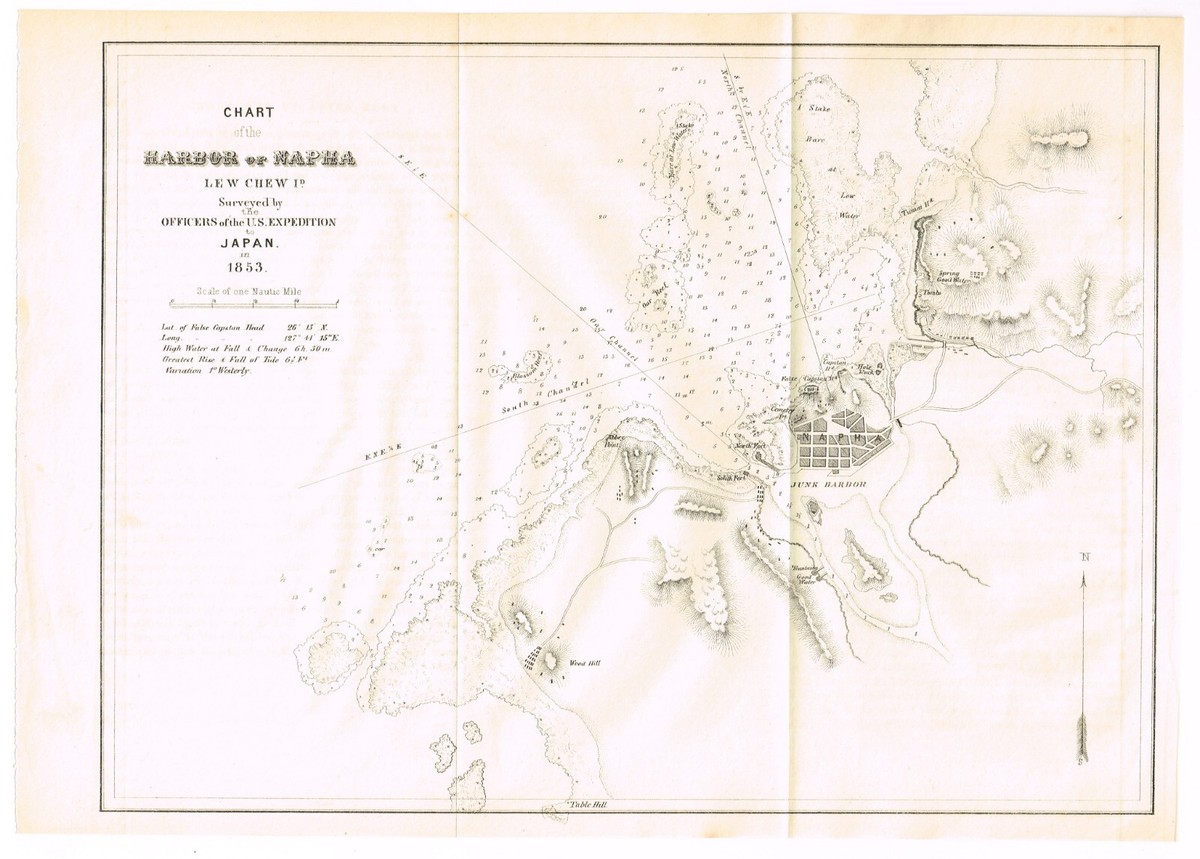 1853 Expedition Lew Chew Map Japan Commodore Perry Harbor Napha