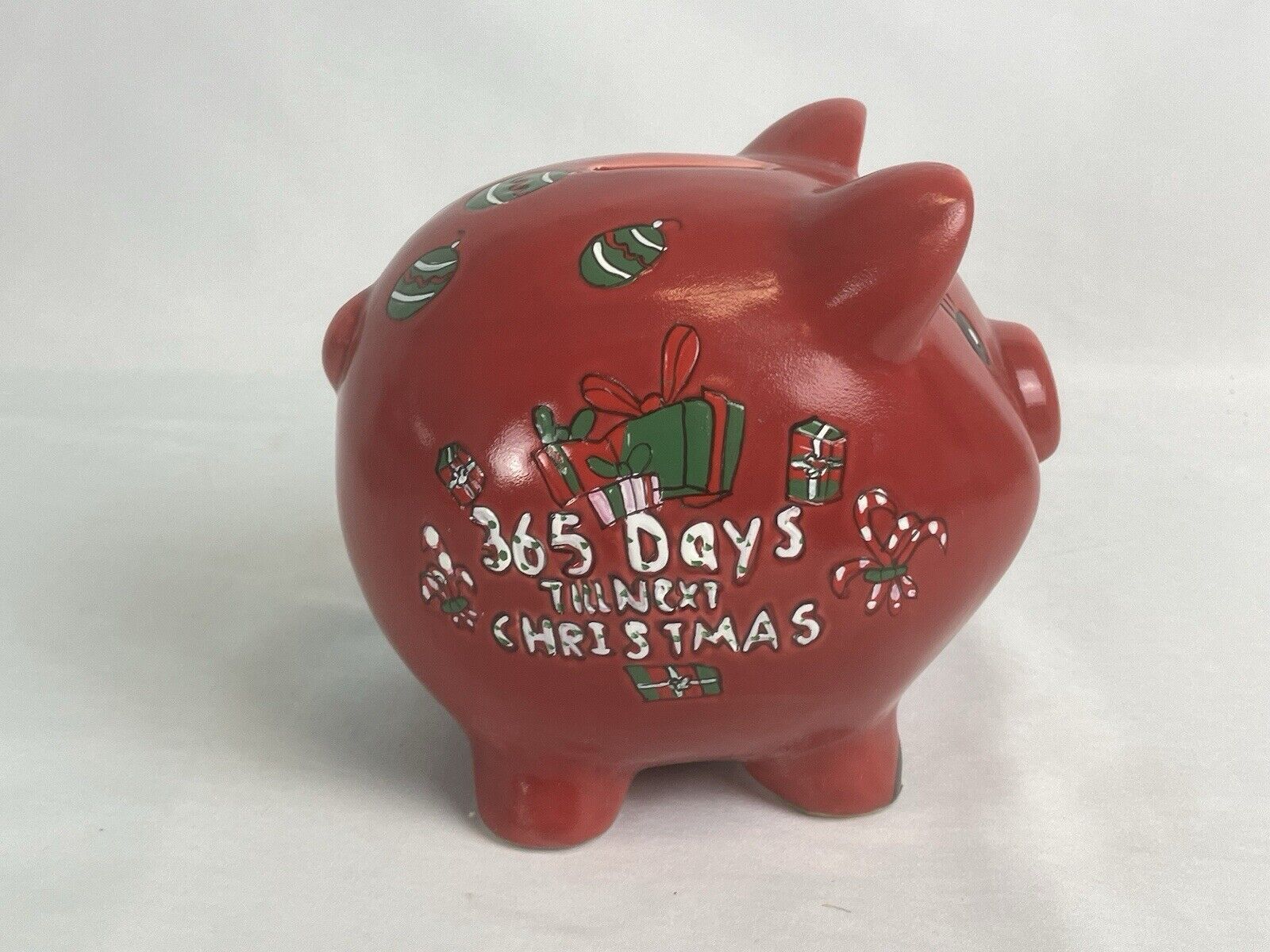 365 Days Till Christmas Piggy Bank Ceramic 6" Long 4" Wide, 4.5" Tall New in Box