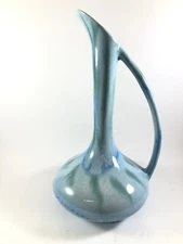 Vintage Dryden Arkansas Pottery Ozark Frontier Pitcher Vase Teal Blue Glaze