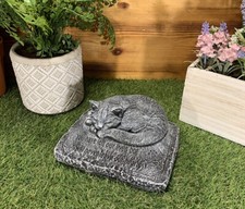 STONE GARDEN MEMORIAL CAT WITH VERSE STATUE ORNAMENT