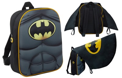 Jungen Batman 3D Rucksack mit Umhang in der Tasche Kinder Verkleiden Kostüm Rucksack Tasche  