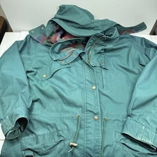 Vintage Eddie Bauer Mountain Parka L Woman’s Green Wool Flannel Lined Canvas 90s