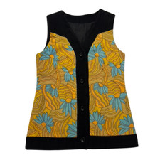 VTG Handmade 70's Style Floral Wool Vest Size Medium