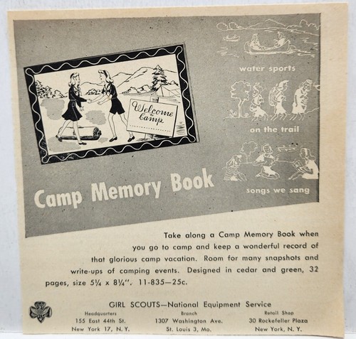1944 Girl Scouts Camp Memory Book Original Print Ad 40's NY