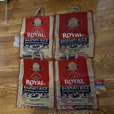 Royal Basmati Rice Burlap EMPTY Bags Lot of 4 Sack Tote Reusable Zippered