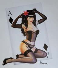 Ted Hammond ACE OF DIAMONDS Black Hair Beauty on a Playing Card Pinup PRINT
