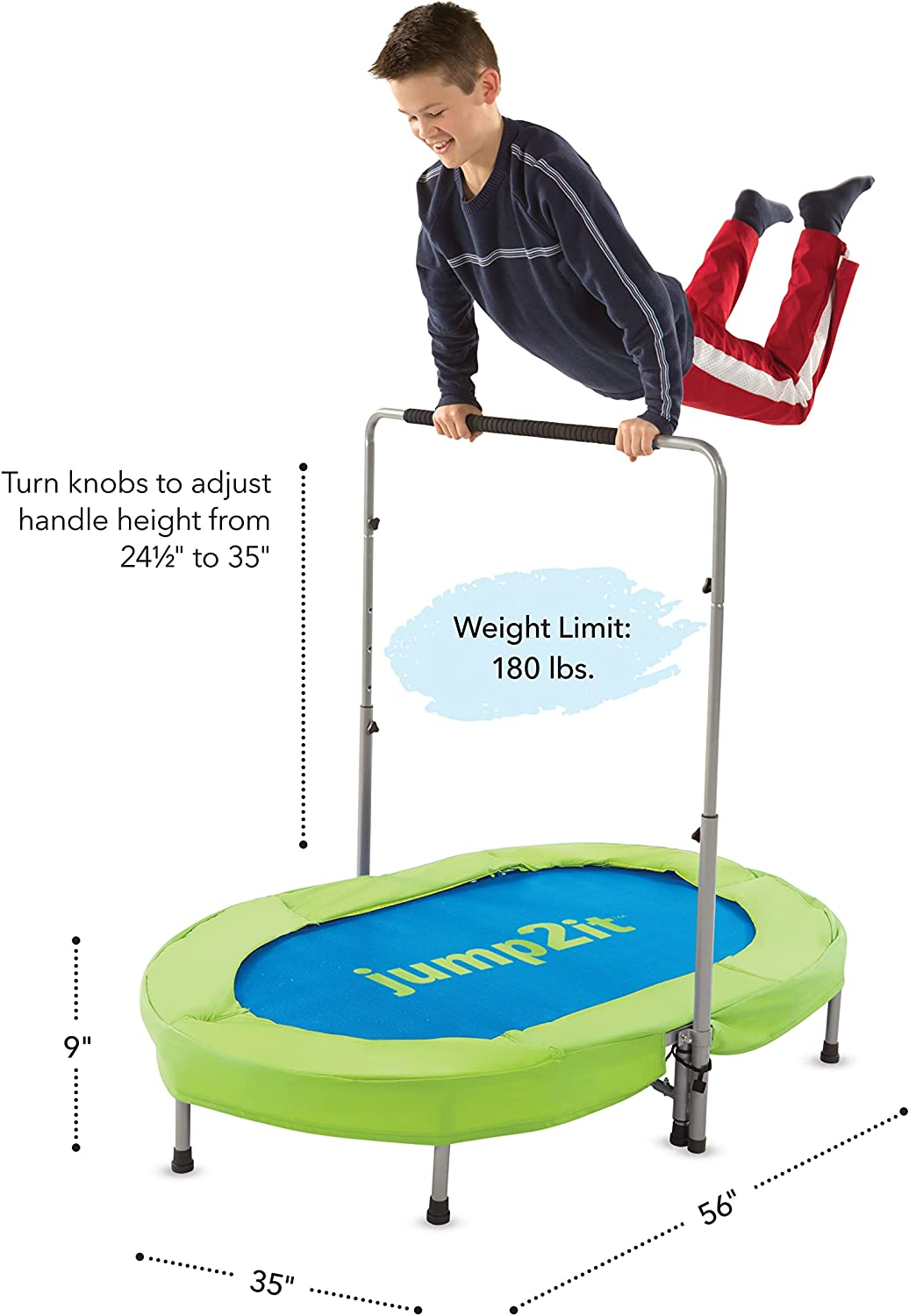 Jump2It Indoor Trampoline with Adjustable Handle (24½35"H), Holds up