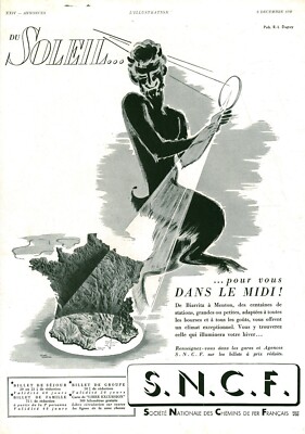 Vintage SNCF du soleil pour vous 1938 R L Dupuy Magazine Advertising