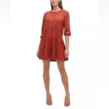 TOMMY HILFIGER 3/4 Sleeve Wear To Work Fit Flare Dress size 2 Rusty Orange