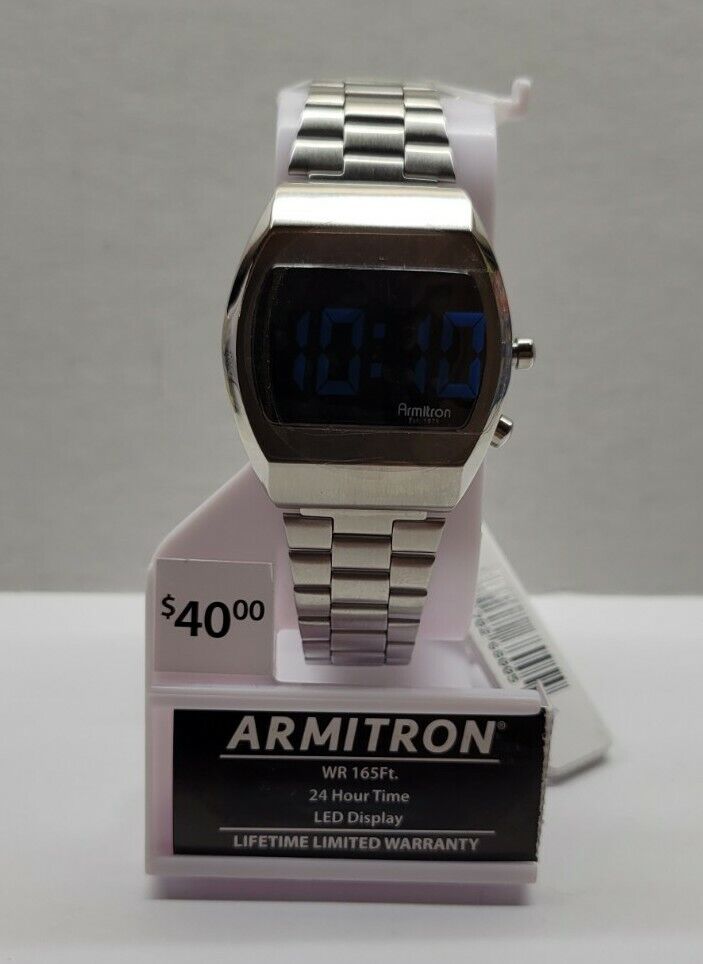 Armitron Griffy Retro LCD Digital Watch Silver