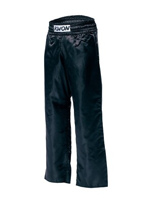 Kwon Satinhose schwarz, Kickboxhose, Kampfsporthose, ab 130cm - 200cm. Kickboxen
