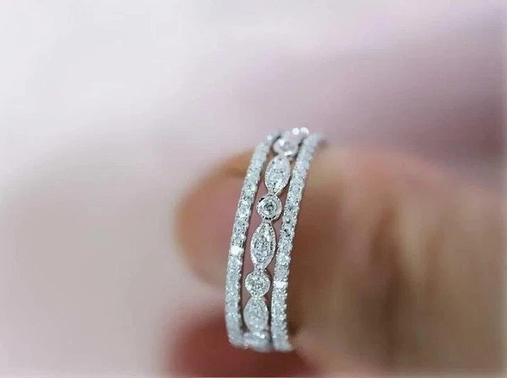 2Ct Round Lab Created Diamond Eternity Wedding Band Ring 14k White Gold Plated - Image 3 of 3