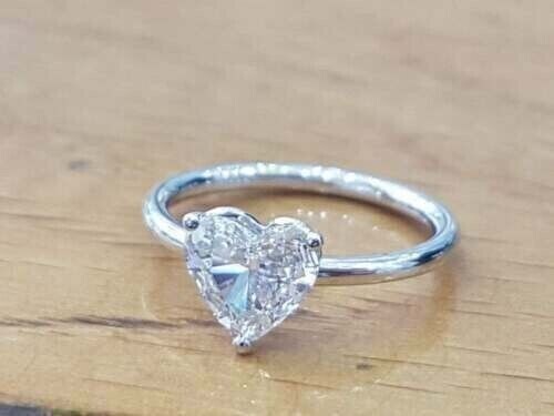 2CT Heart Cut Moissanite Diamond Solitaire Wedding Ring 14K White Gold Plated - Picture 3 of 3