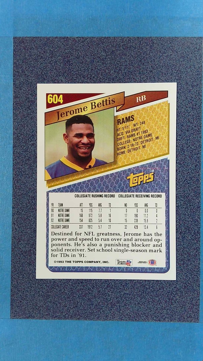 1993 Topps #604 JEROME BETTIS RC St Louis Rams ~MR38A | eBay