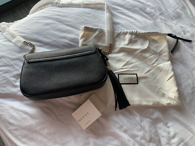 【GUCCI】SOHO TASSEL SHOULDER BAG NWT GUCCI Soho Tassel Flap GG Shoulder Bag Crossbody Black