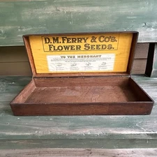 D. M FERRY Co Antique FLOWER SEEDS Dovetailed OAK BOX for STORE DISPLAY Merchant