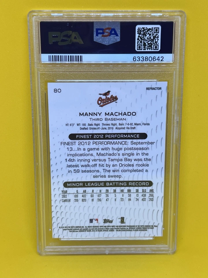MANNY MACHADO RC 2013 TOPPS FINEST REFRACTOR #80 PSA 9 MINT 🔥🔥 - Image 2 of 2