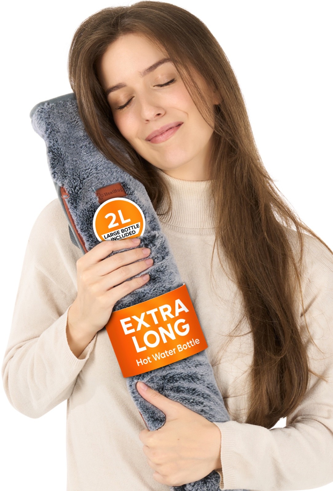 Extra Long 2L Hot Water Bottle – 76cm Leak-Proof Rubber with Super Soft Cover