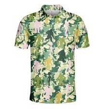 Bigfoot And Alien Golf Polo Shirts for Men Bigfoot Sasquatch Golf Player