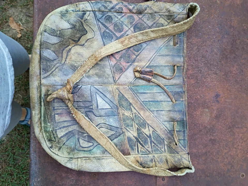 Jane Yoo Bolso de Mano Grande Cartera Usable Arte Pintado a Mano Cuero Firmado Foto 3 de 4