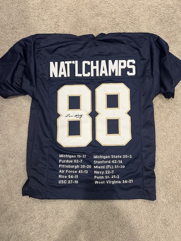 88 Notre Dame National Championship Jersey W/Lou Holtz Autograph And Game Scores