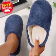 Fluffy Womens Closed Toe Comfy Slippers Ladies Shoes Slip On Warm Faux Fur Lined