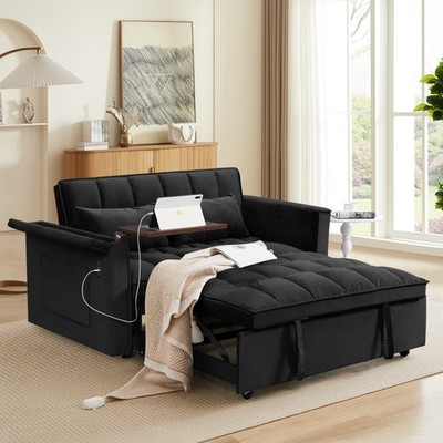 55.5 ''3-in-1 foldable sofa bed, modern velvet double sofa, sofa bed with adjust