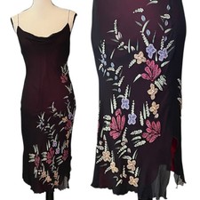 Vintage Betsey Johnson New York Sz 12 Silk Sheer Mesh Painted Beaded Slip Dress