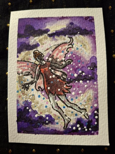 ACEO Original - Moon Fairy - Watercolors & Paper - HallieWattsArt