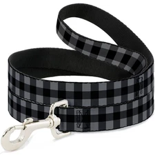 Dog Leash Buffalo Plaid Black/Gray