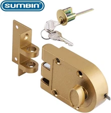 Jimmy Proof Deadbolt Lock with Keyed (Gold Color) with 2 Brass Keys Gold color