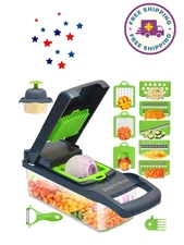 16-in-1 Vegetable Chopper, Slicer with 7 Blades, Onion Cutter, Dicer & Container