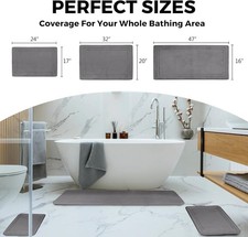 Grey Bath Mat Runner Long Narrow Bathroom Rug Memory Foam Microfiber Bathroom...