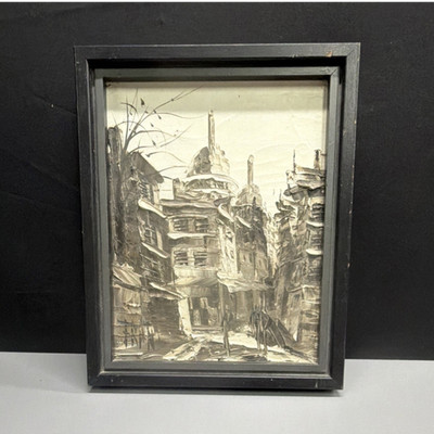 Vtg Textured Oil Painting European Street Scene Impasto Style 3D Art Framed