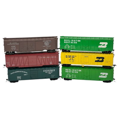 #ad HO SCALE BOX CAR LOT BURLINGTON NORTHERN GULF MOBILE OHIO ST. LOUIS WESTERN $39.77