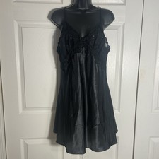 Vintage Alexandra Nicole Slip Dress Women XL Black Satin Lace Sequins Chemise