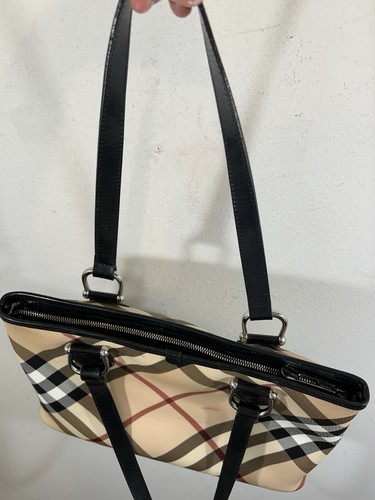 Burberry super nova tote check plaid black patent leather shoulder bag purse - Picture 12 of 19