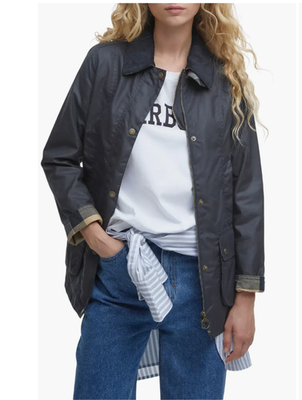 Navy ~. Barbour Fiddich Waxed Cotton Coat MSRP$495 English Chic | eBay