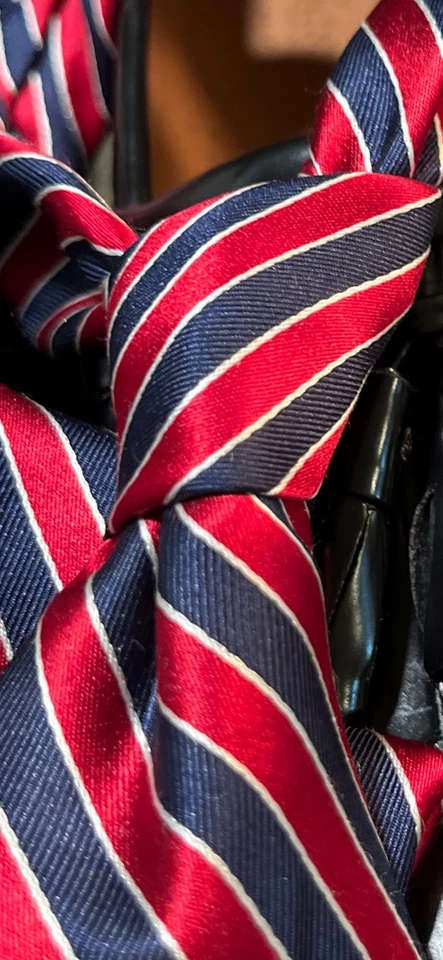 NUEVA CORBATA NAUTICA 100% SEDA TEJIDA ROJO BLANCO AZUL RAYAS PARA HOMBRE Foto 2 de 4