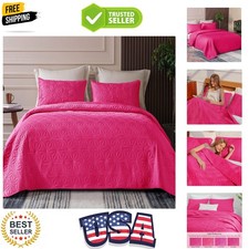 Queen Quilt Bedding Set, Soft Hot Pink Bedspreads Quilts Queen Full Size for ...