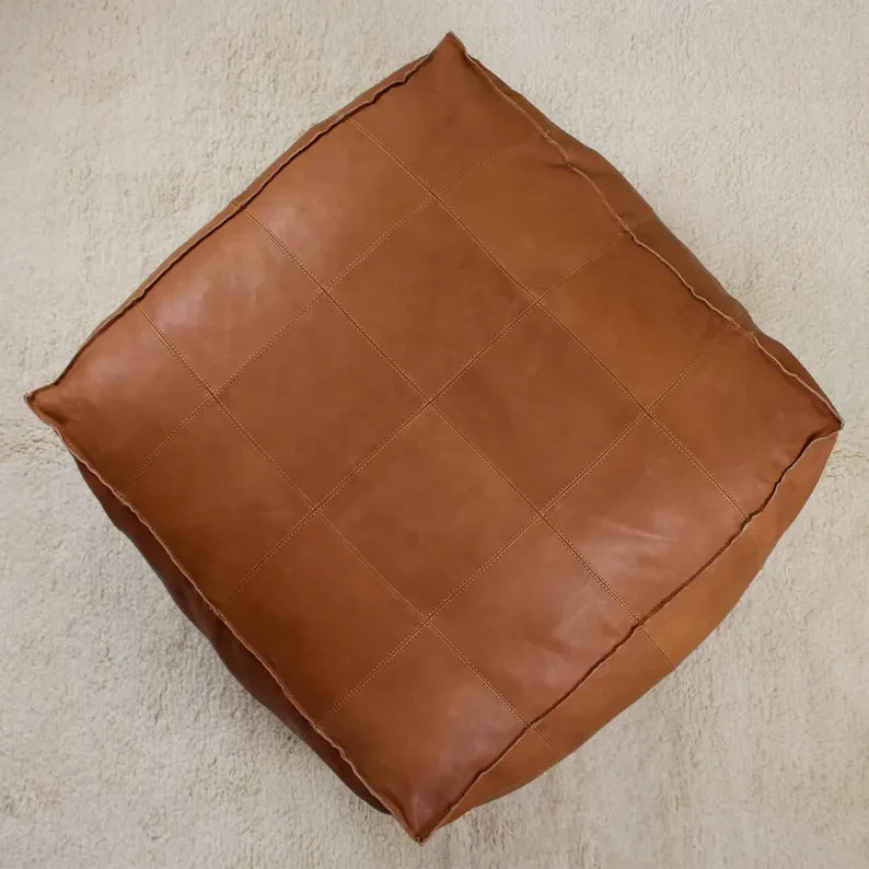 Ottoman New Square Boho Footstool Pouffe Unstuffed 30'' Leather Moroccan Genuine